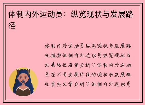 体制内外运动员：纵览现状与发展路径